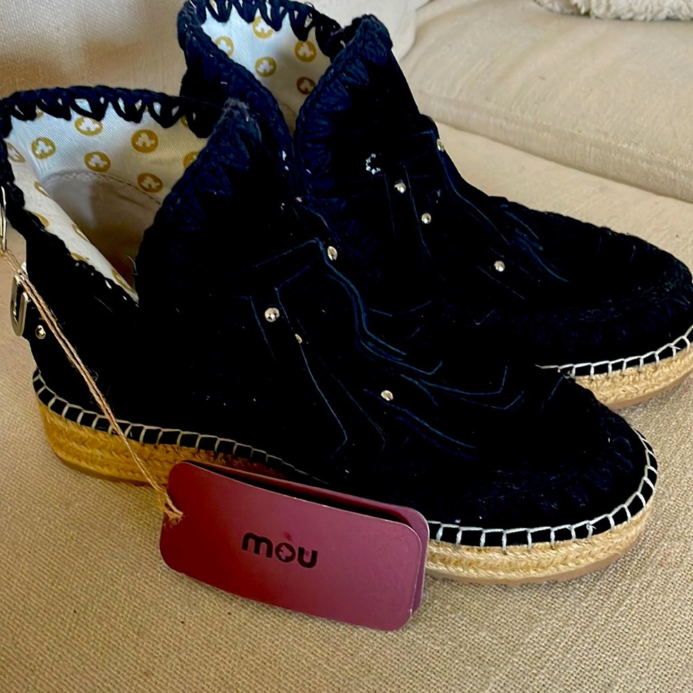 MOU Black Suede Slip on Ankle